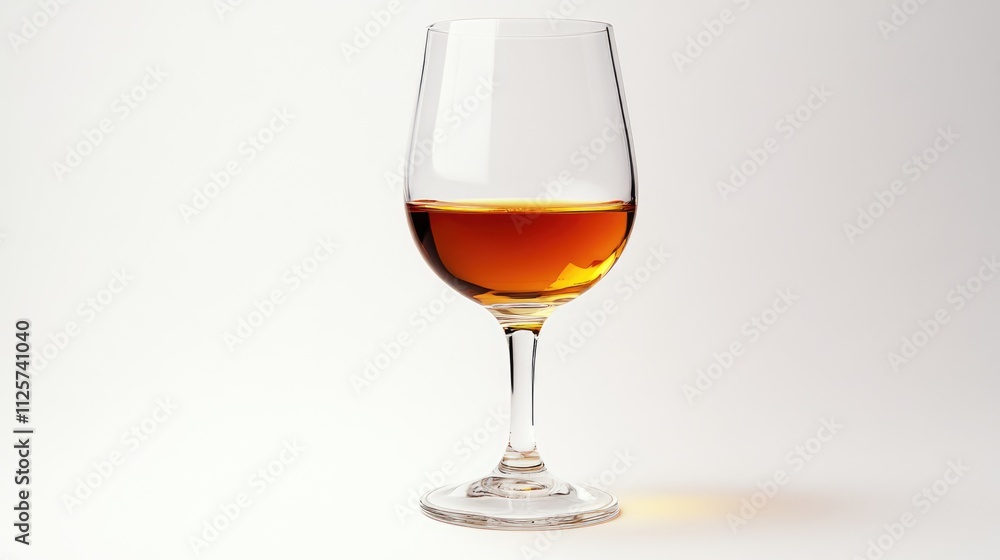 Elegant wine glass filled with amber liquid isolated on a soft white background showcasing refined beverage presentation and sophistication. Elegant wine glass filled with amber liquid isolated on a soft white background showcasing refined beverage presentation and sophistication.