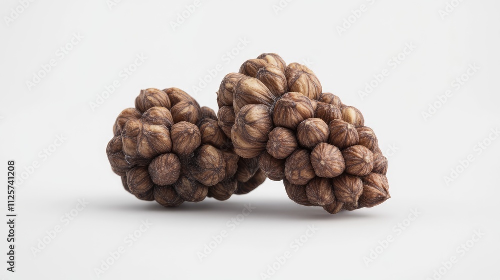 Cluster of walnut fruits, intricately detailed and isolated on a clean white background, highlighting their textured shells and natural earthy tones, food, nature, healthy eating, organic. Cluster of walnut fruits, intricately detailed and isolated on a clean white background, highlighting their textured shells and natural earthy tones, food, nature, healthy eating, organic.