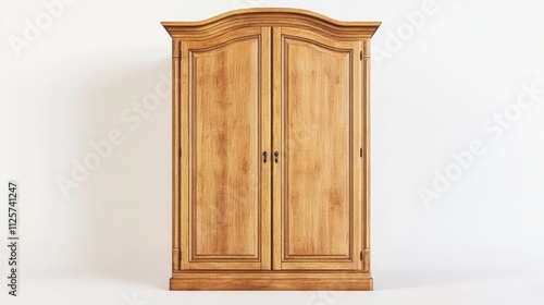 Classic wooden wardrobe with elegant design and natural finish isolated on white background for interior decoration and furniture concepts