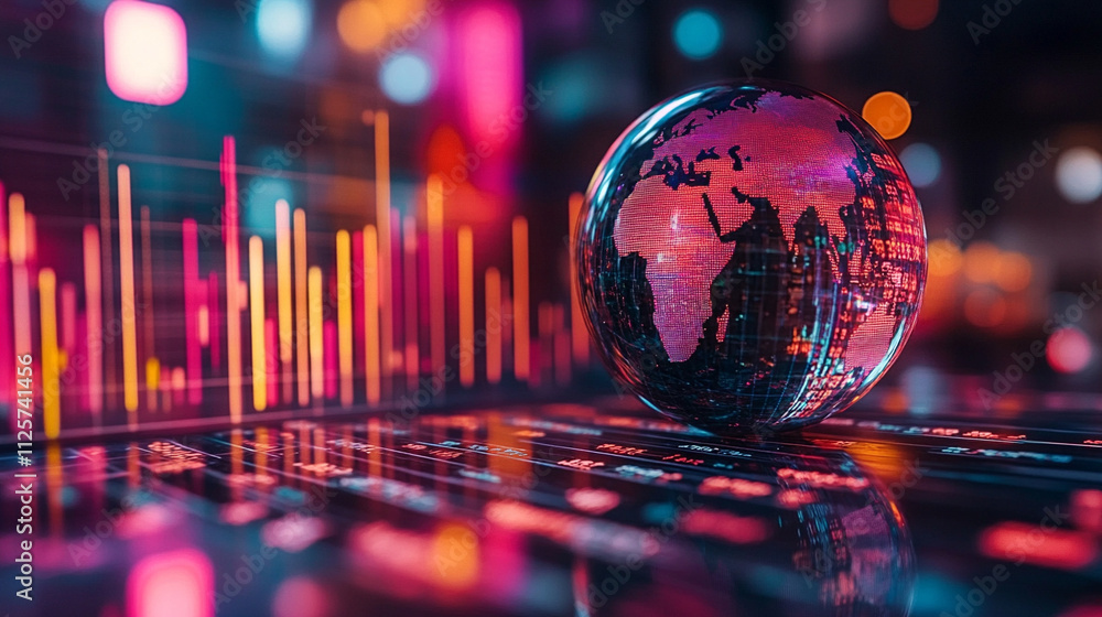 crystal-clear globe rests on a financial chart, symbolizing global markets, economic connections, sustainability, and the interdependence of finance and environmental stewardship crystal-clear globe rests on a financial chart, symbolizing global markets, economic connections, sustainability, and the interdependence of finance and environmental stewardship