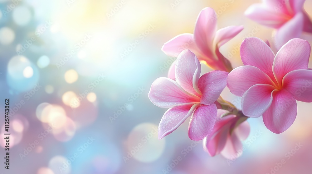 Pink plumeria flowers against a dreamy background creating a serene and uplifting atmosphere perfect for nature and wellness themes. Pink plumeria flowers against a dreamy background creating a serene and uplifting atmosphere perfect for nature and wellness themes.