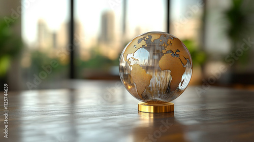 crystal-clear globe rests on a financial chart, symbolizing global markets, economic connections, sustainability, and the interdependence of finance and environmental stewardship photo