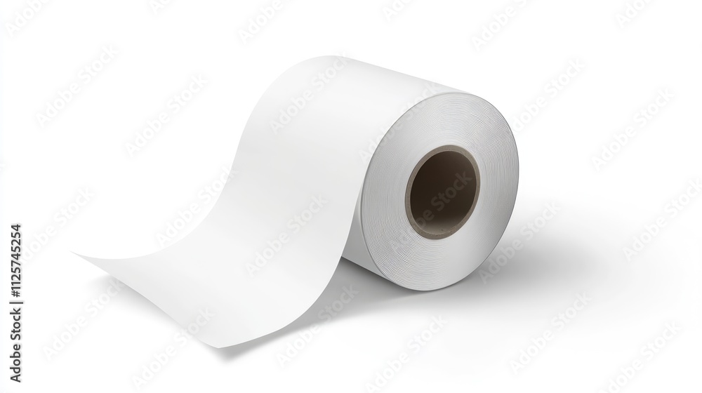 Isolated white label roll on a clean white background with soft shadow reflection, designed for direct thermal or thermal transfer printing, blank adhesive labels for efficient labeling solutions. Isolated white label roll on a clean white background with soft shadow reflection, designed for direct thermal or thermal transfer printing, blank adhesive labels for efficient labeling solutions.