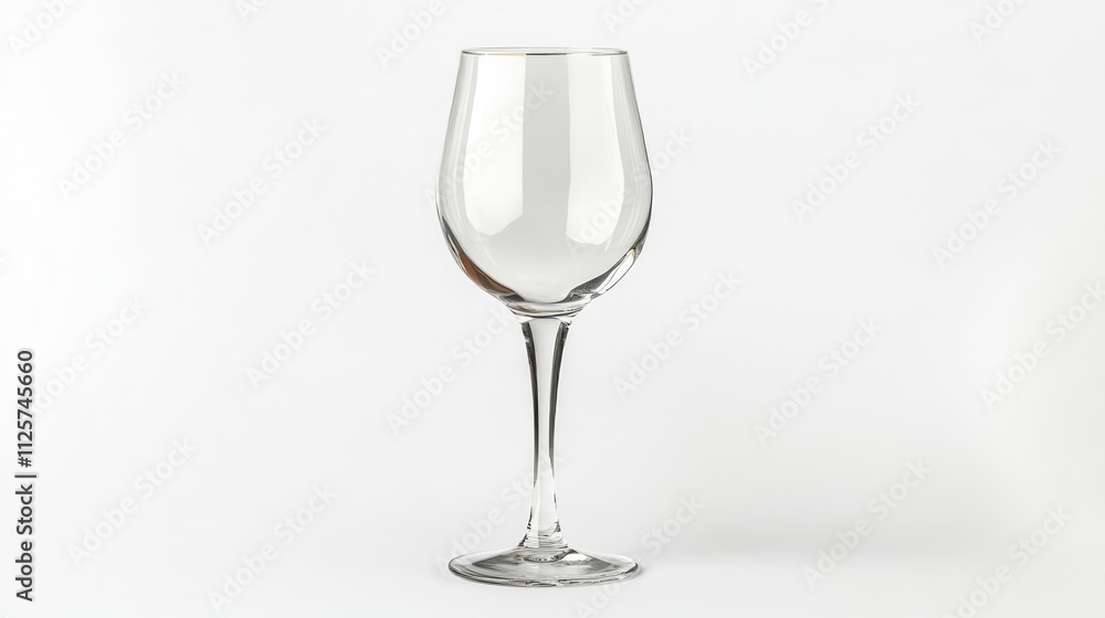 Elegant wine glass on a pristine white background showcasing its classic design ideal for wine-related promotions and product presentations. Elegant wine glass on a pristine white background showcasing its classic design ideal for wine-related promotions and product presentations.
