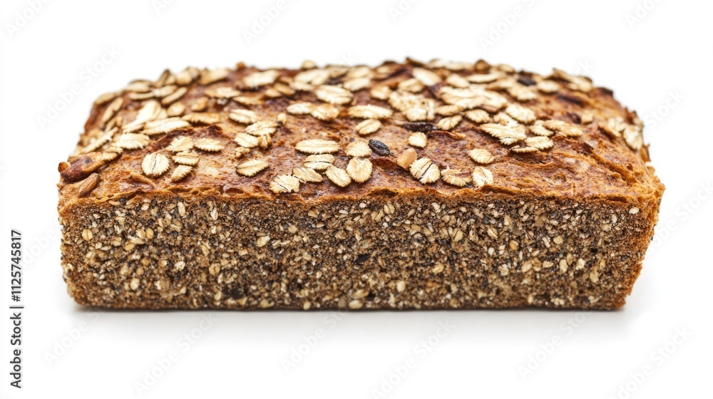 Freshly baked whole grain bread with a golden-brown crust and topped with oats, isolated on a white background, healthy eating, organic food, culinary, nutrition. Freshly baked whole grain bread with a golden-brown crust and topped with oats, isolated on a white background, healthy eating, organic food, culinary, nutrition.