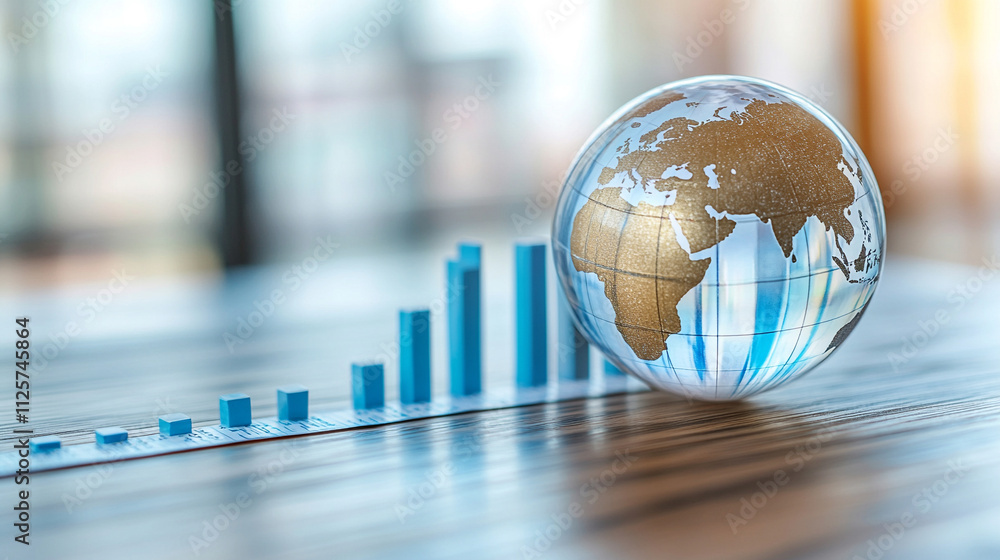crystal-clear globe rests on a financial chart, symbolizing global markets, economic connections, sustainability, and the interdependence of finance and environmental stewardship crystal-clear globe rests on a financial chart, symbolizing global markets, economic connections, sustainability, and the interdependence of finance and environmental stewardship