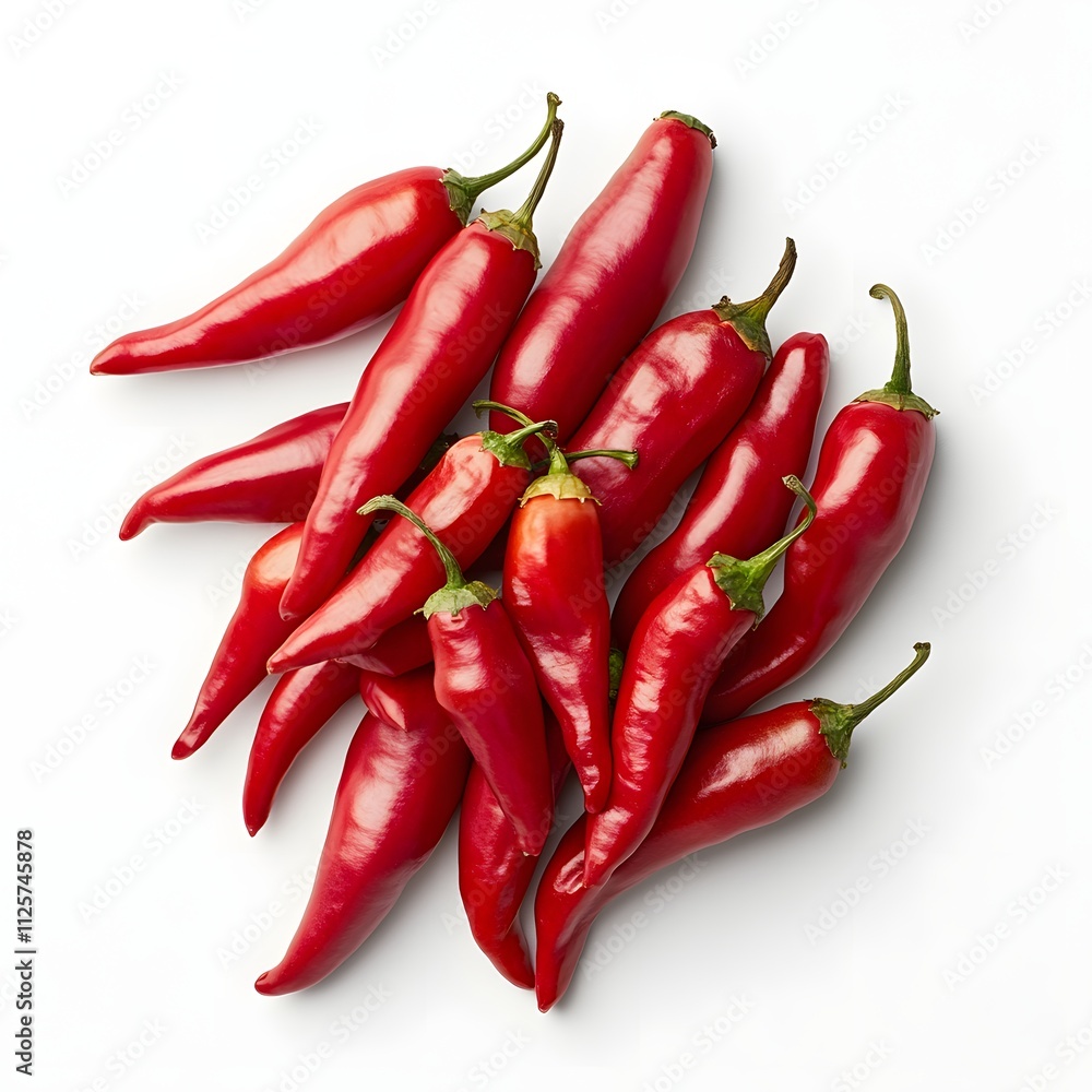 A Collection of Red Chili Peppers on White Background A Collection of Red Chili Peppers on White Background