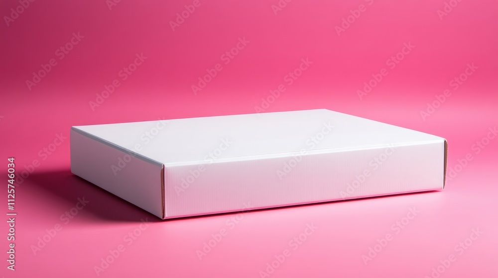 Minimalistic white box on a vibrant pink backdrop showcasing an empty surface ideal for branding or product presentation photography. Minimalistic white box on a vibrant pink backdrop showcasing an empty surface ideal for branding or product presentation photography.