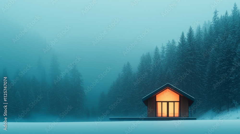 insomnia sleep solutions concept, A tranquil, snow-covered cabin glowing warmly amid a foggy forest landscape, evoking a serene winter atmosphere. insomnia sleep solutions concept, A tranquil, snow-covered cabin glowing warmly amid a foggy forest landscape, evoking a serene winter atmosphere.