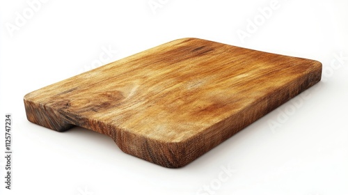 Wood chopping board in rustic style with natural grain isolated on white background for kitchen and culinary presentations