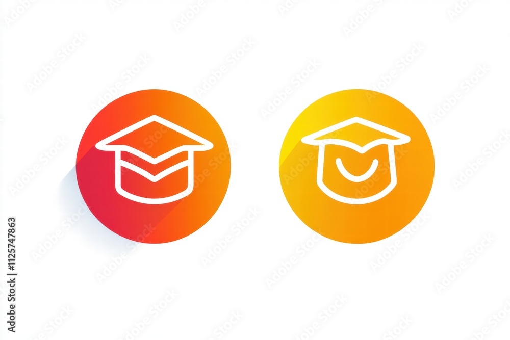 Graduation Cap Icons, Orange and Yellow Gradient Circles Graduation Cap Icons, Orange and Yellow Gradient Circles