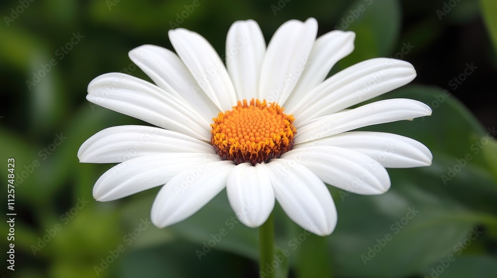 White flower with orange center in close up against a lush green background showcasing natural beauty and intricate petal details. White flower with orange center in close up against a lush green background showcasing natural beauty and intricate petal details.
