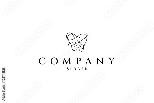 dental logo with space orbit in line art design style