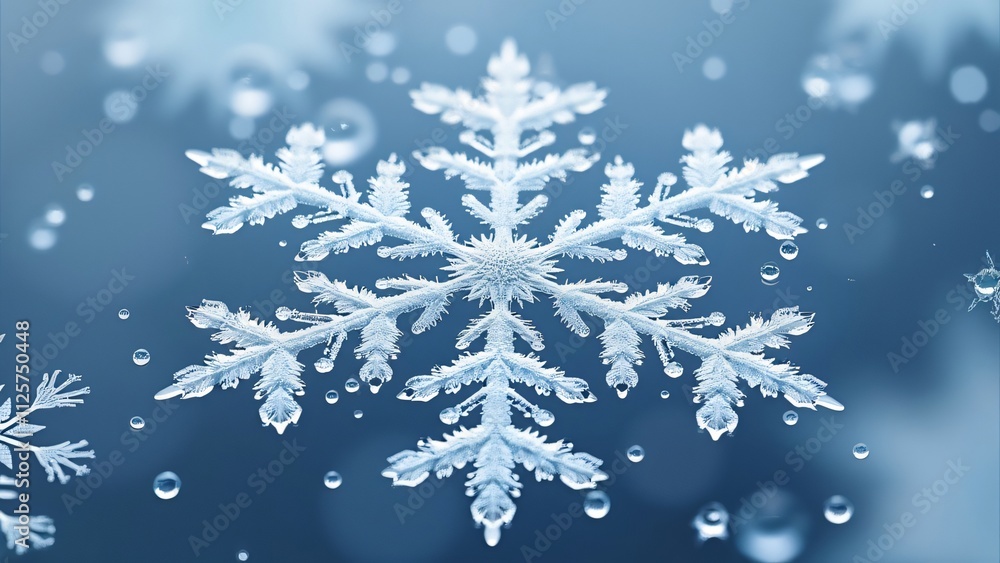 Intricate Snowflake Macro, Stunning Winter Crystal Close-Up Intricate Snowflake Macro, Stunning Winter Crystal Close-Up