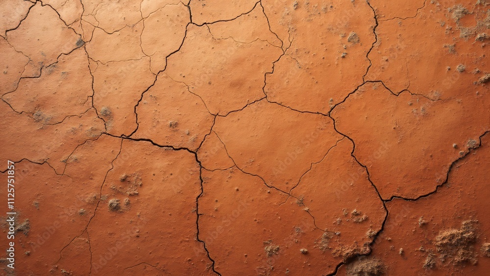 Fototapeta premium Sun-Baked Terracotta Pot Texture, Cracked Clay Surface with Ochre and Sienna Hues