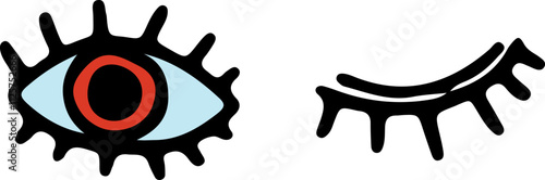 illuminati symbols, winking eye and open eye with red iris