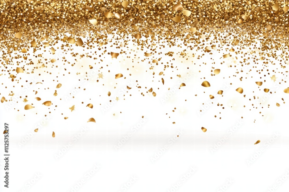 Golden Glitter Confetti Falling on White Background Golden Glitter Confetti Falling on White Background