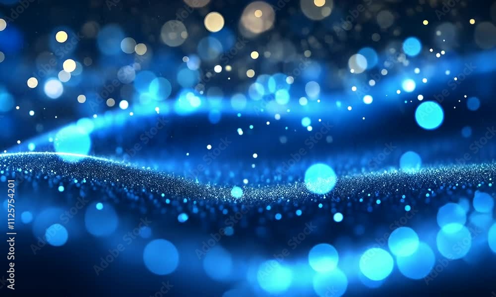 A mesmerizing abstract image featuring shimmering blue particles and soft bokeh effects, creating a sense of depth and tranquility.