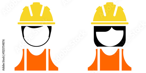 construction worker  site or engineering, icon profile in two gender for job profession vector