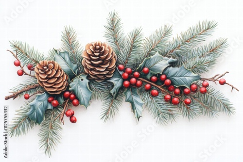 Wallpaper Mural Watercolor Christmas Garland with Pine, Holly, and Berries Torontodigital.ca