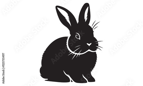 Black bunny, a small, fluffy mammal, isolated on a white background