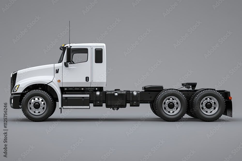 White Class 8 Cab and Chassis Tractor Truck Side Profile View