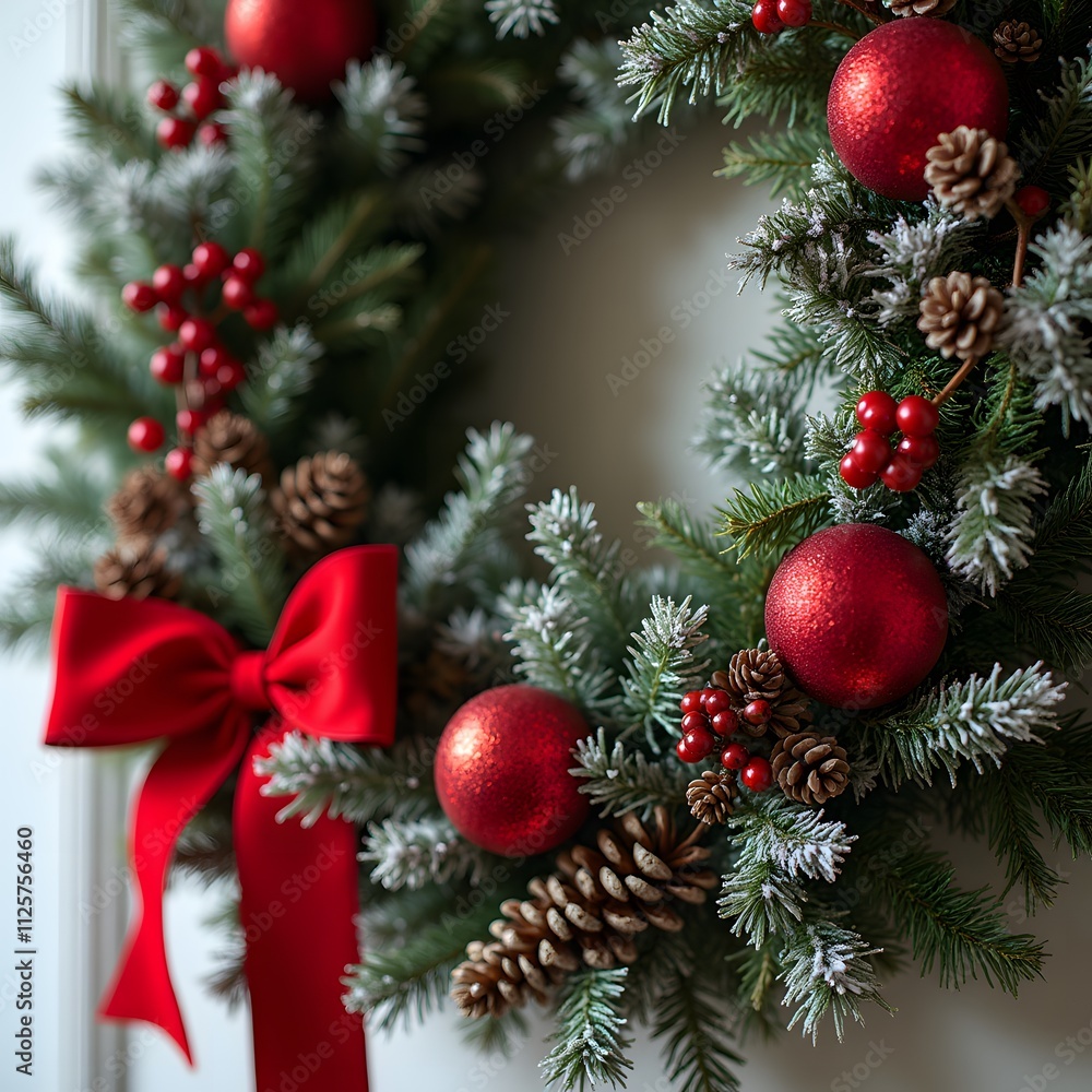 Decoration Christmas Background Wallpaper Wreath Pine Cones Cherry Snow Red Ribbon Vibrant Decoration Christmas Background Wallpaper Wreath Pine Cones Cherry Snow Red Ribbon Vibrant