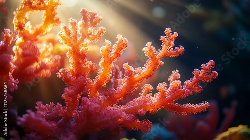 Vibrant coral reef in sunlight.