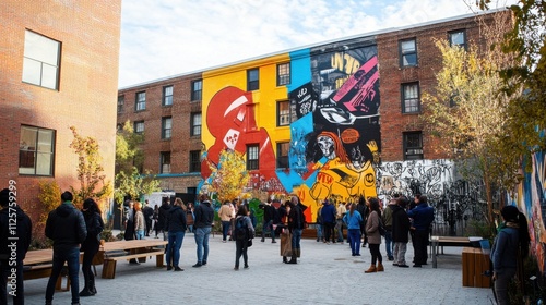 Urban mural art exhibition courtyard.