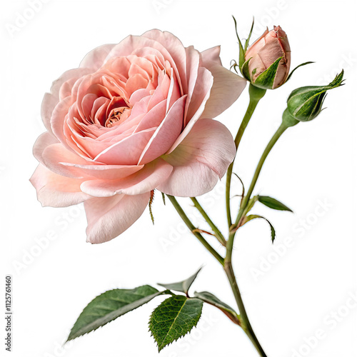 Wallpaper Mural Rosa damascena showcases delicate pink petals lush green leaves and budding flowers ideal for various artistic or decorative uses on a clear background Torontodigital.ca