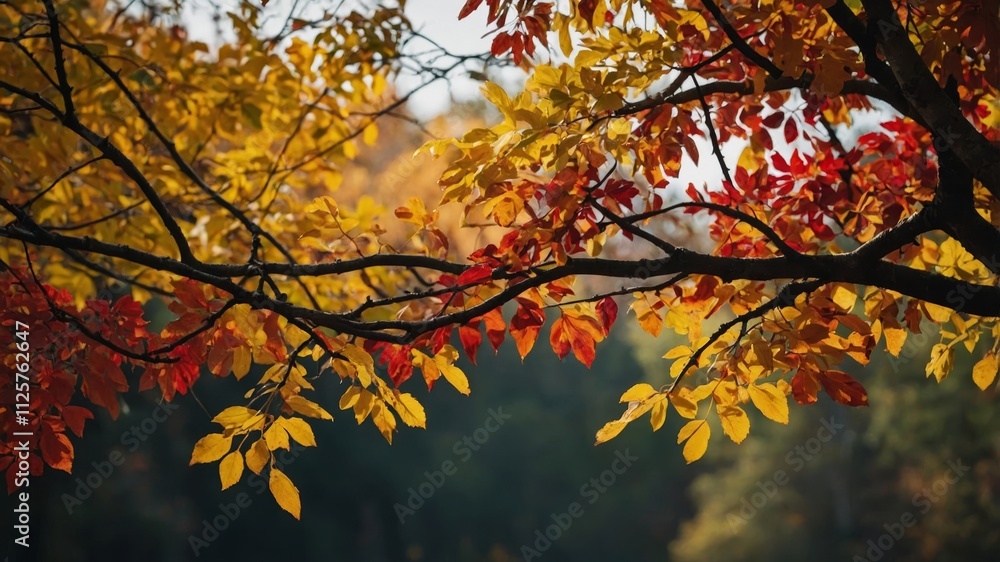Autumn branches framed by yellow and red leaves Autumn branches framed by yellow and red leaves