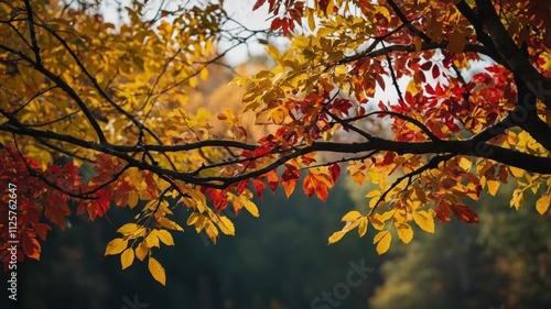 Autumn branches framed by yellow and red leaves