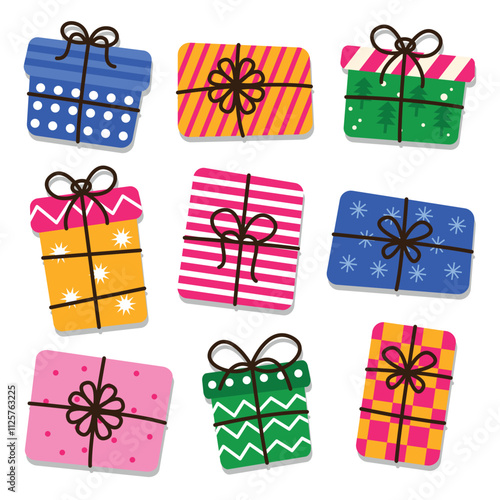 Set of hand drawn giftbox flat vector illustration