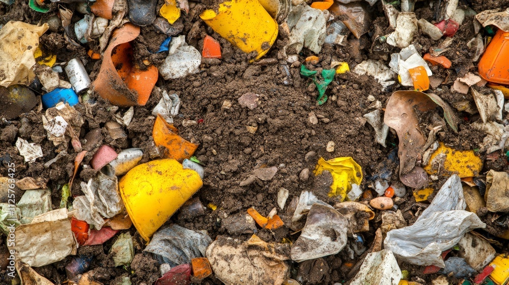 Obraz premium Contaminated Soil with Various Waste Materials