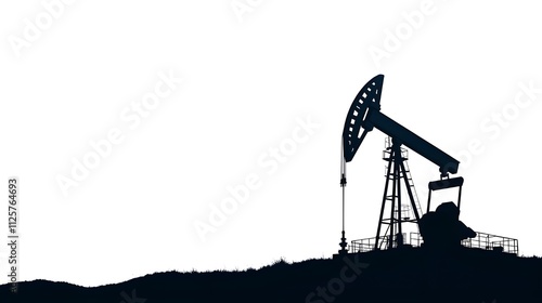 Oil Rig Silhouetted on White Background.
