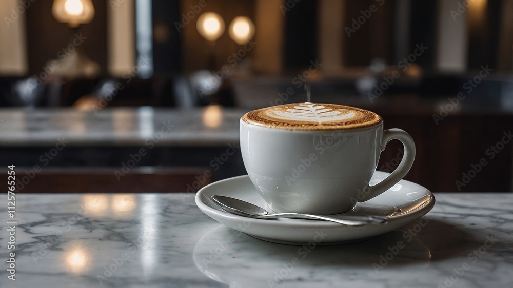 Cappuccino cup resting on smooth marble surface Cappuccino cup resting on smooth marble surface