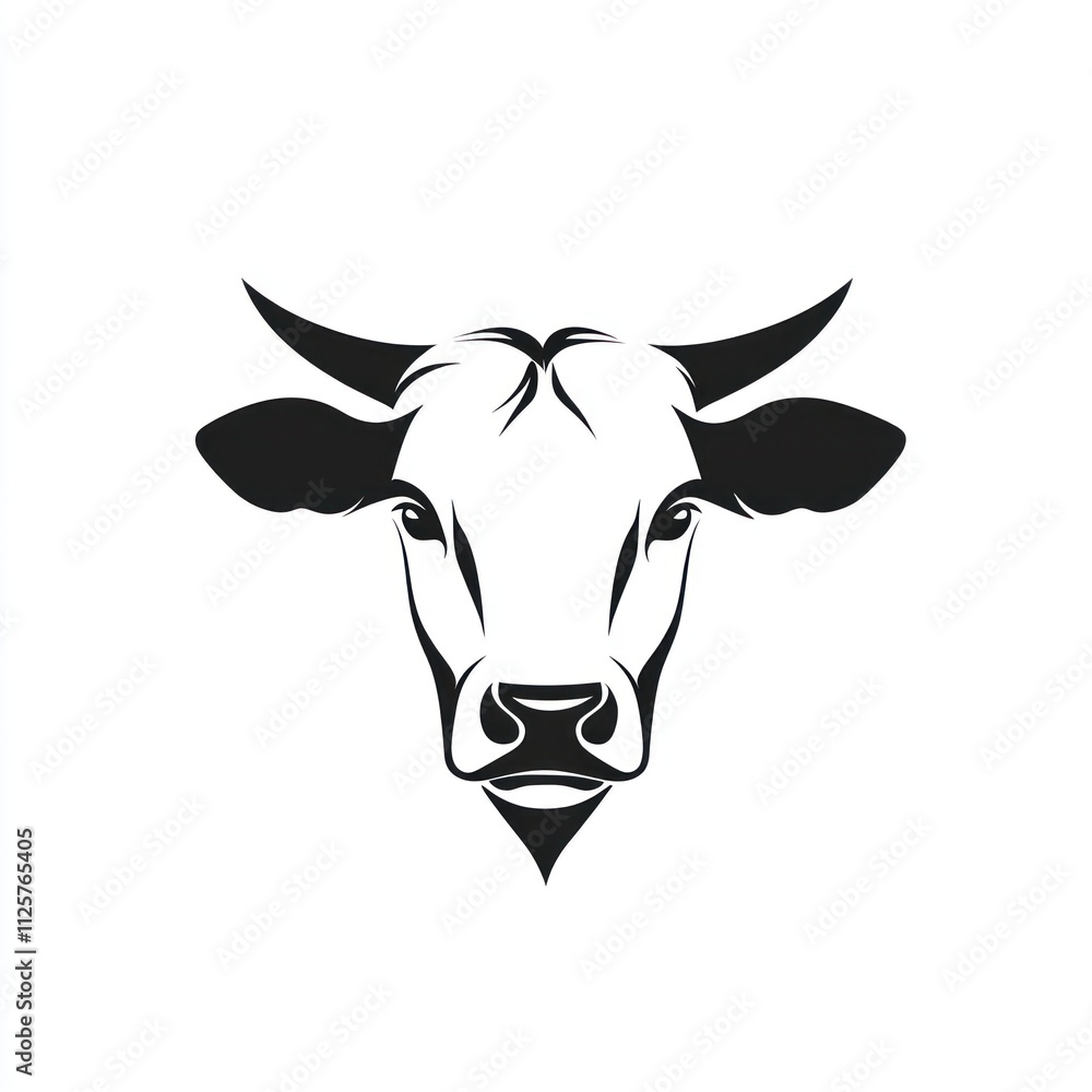 Stylized black and white cow head illustration. Stylized black and white cow head illustration.