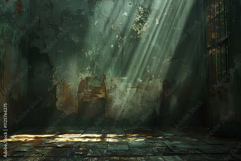 The sun shines through the window of an abandoned building The sun shines through the window of an abandoned building