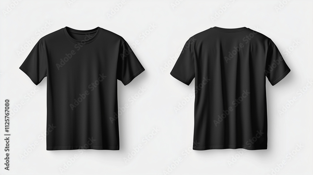 T-shirt mockup. Front and back view of a plain black t-shirt. Men's clothing wears an attractive and clear t-shirt model T-shirt mockup. Front and back view of a plain black t-shirt. Men's clothing wears an attractive and clear t-shirt model
