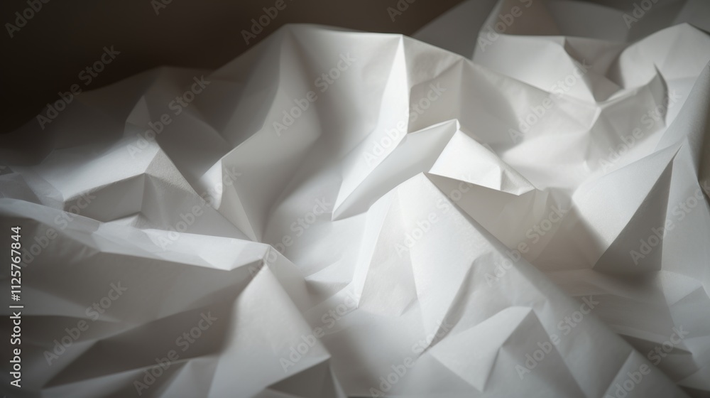 A sheet of crumpled white paper with light grid lines, The texture displays intricate folds and creases A sheet of crumpled white paper with light grid lines, The texture displays intricate folds and creases