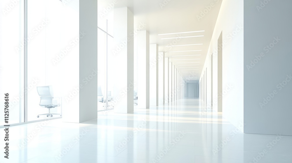 Fototapeta premium Clean office space with white walls and floors.