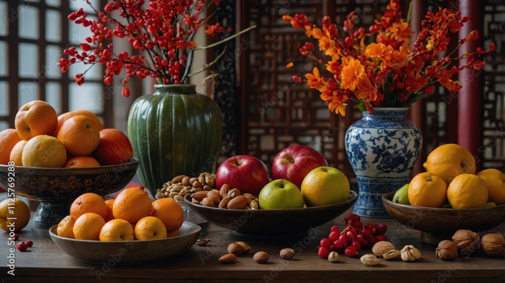 Festive table display for chinese new year celebration Festive table display for chinese new year celebration