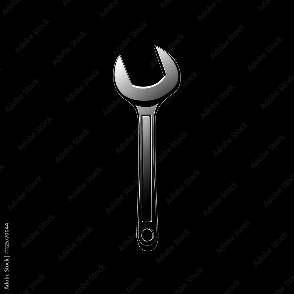 A shiny metal wrench designed for tightening or loosening nuts and bolts. A shiny metal wrench designed for tightening or loosening nuts and bolts.