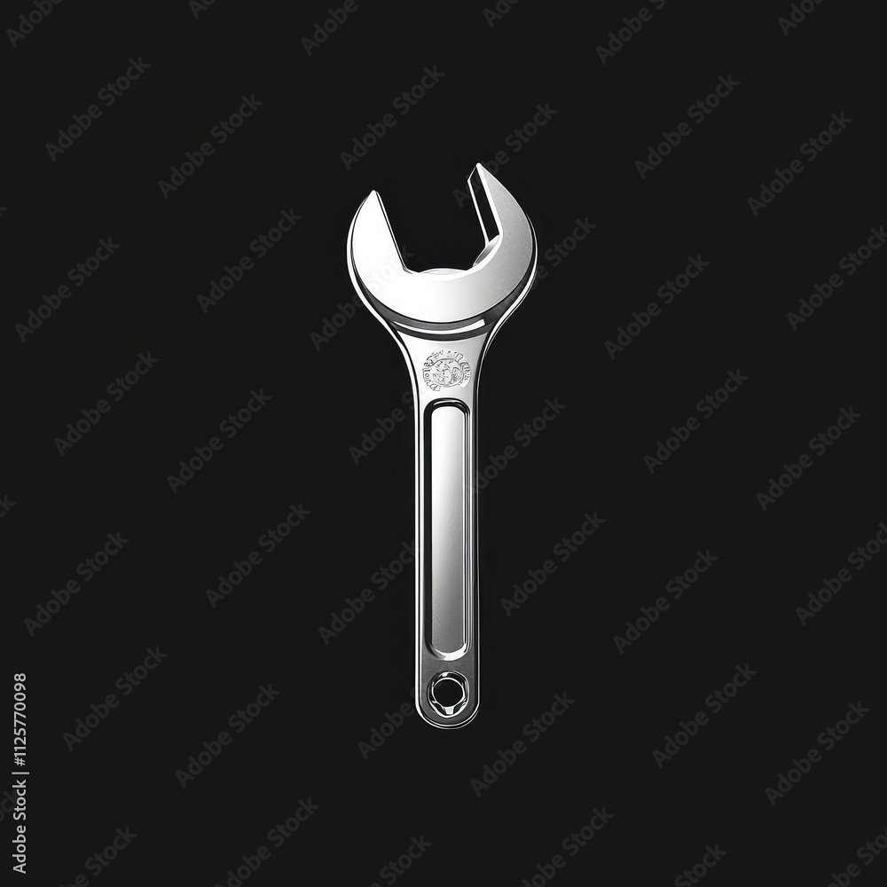 A shiny metal wrench used for tightening or loosening nuts and bolts. A shiny metal wrench used for tightening or loosening nuts and bolts.