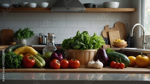 Fresh produce display promoting healthy eco friendly living