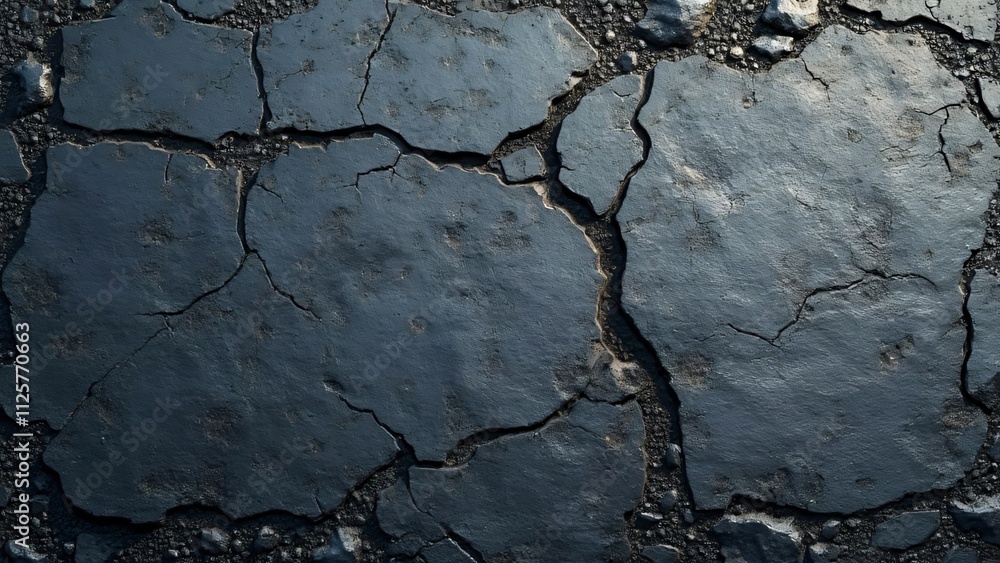 Obraz premium Cracked Asphalt Texture, Urban Decay Close-Up