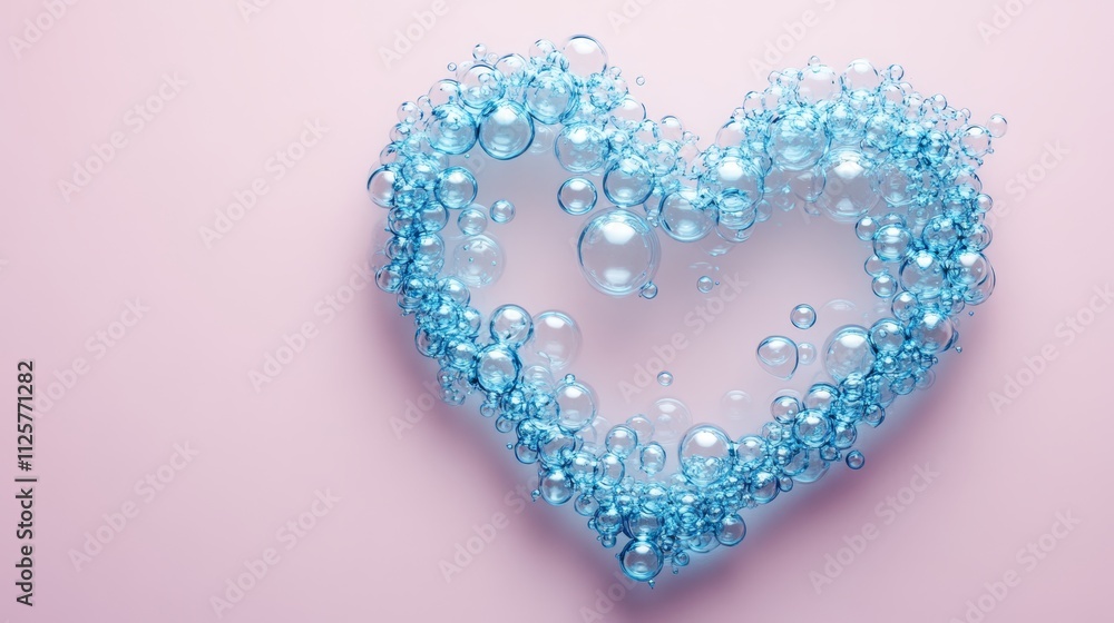Bubbly Blue Heart of Soap Suds on Pastel Pink, Valentine s Day Care Concept, Copy Space Bubbly Blue Heart of Soap Suds on Pastel Pink, Valentine s Day Care Concept, Copy Space
