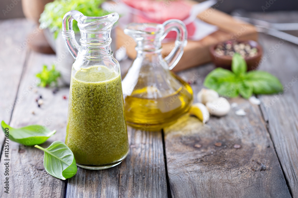 Aromatic olive oil with basil Aromatic olive oil with basil
