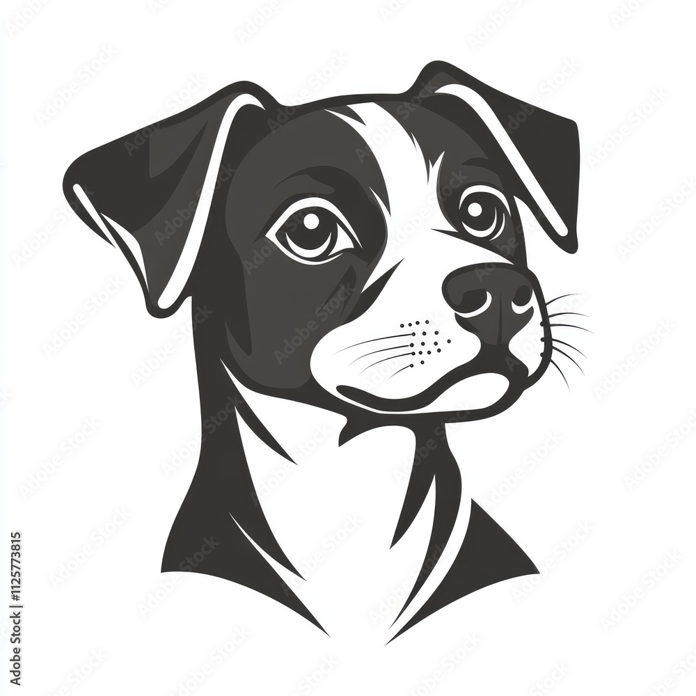 A stylized black and white illustration of a dog's head, showcasing its features and expression. A stylized black and white illustration of a dog's head, showcasing its features and expression.