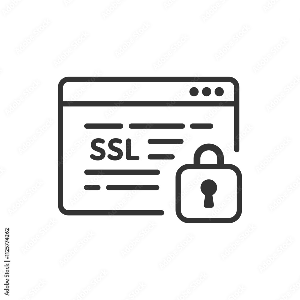 SSL対応のホームページ・ウェブサイトのベクターアイコン(線画・白黒) SSL対応のホームページ・ウェブサイトのベクターアイコン(線画・白黒)